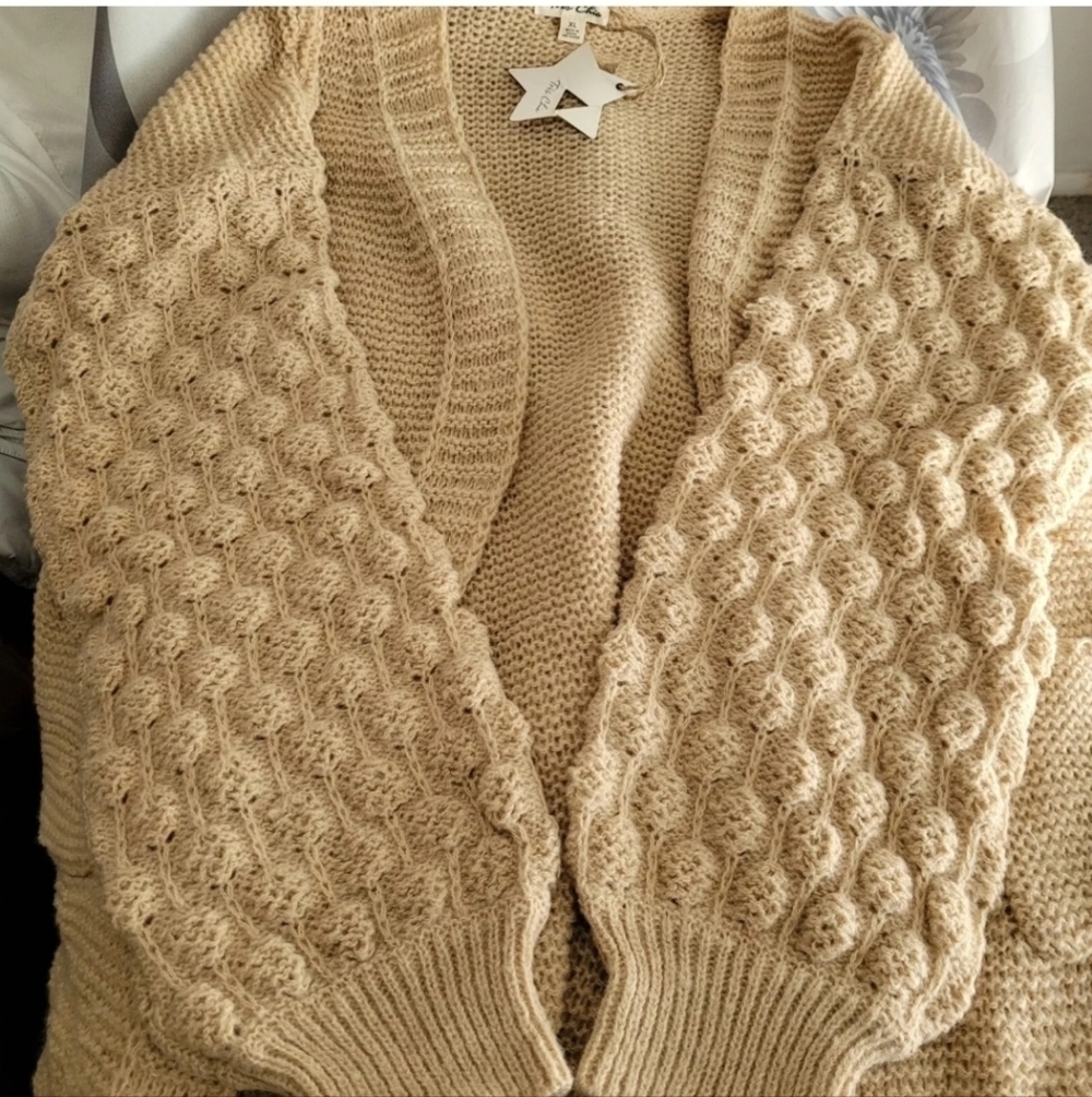 Women's Taupe Long Sleeve Open Cardigan Sweater Longline - Picture 7 of 11